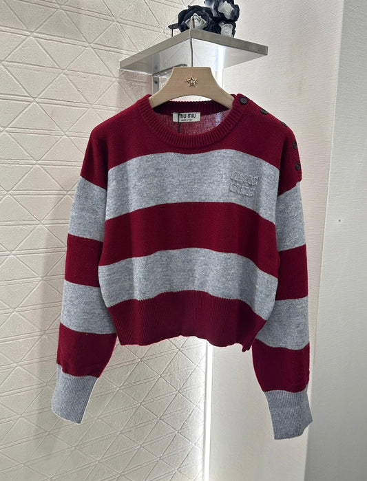 2025 Summer New Arrival Letter Striped Round Neck Sweater