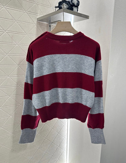 2025 Summer New Arrival Letter Striped Round Neck Sweater