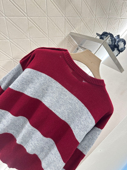 2025 Summer New Arrival Letter Striped Round Neck Sweater