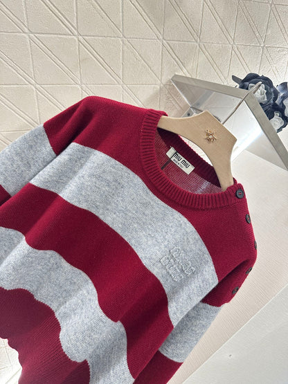 2025 Summer New Arrival Letter Striped Round Neck Sweater