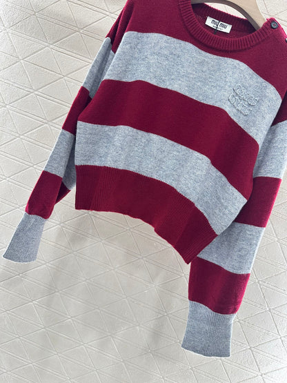 2025 Summer New Arrival Letter Striped Round Neck Sweater