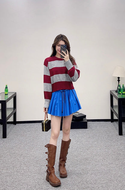 2025 Summer New Arrival Letter Striped Round Neck Sweater