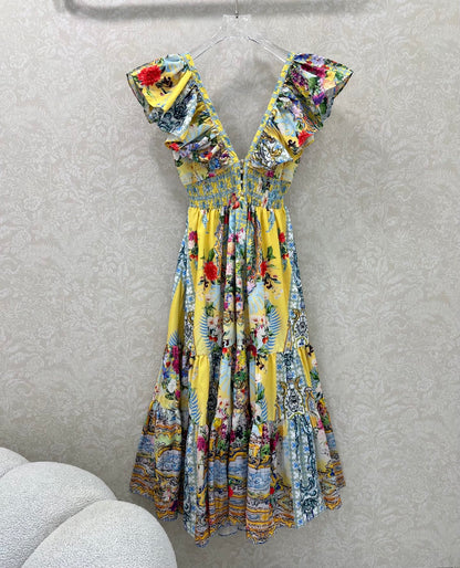 25 Summer new long printed back strap dress