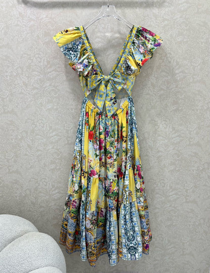 25 Summer new long printed back strap dress