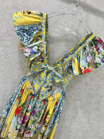 25 Summer new long printed back strap dress