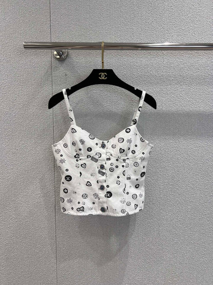 25Ss Spring and Summer New Style Printed Denim Tank Top + Short Skirt Set |