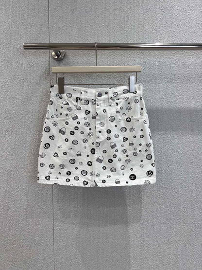 25Ss Spring and Summer New Style Printed Denim Tank Top + Short Skirt Set |