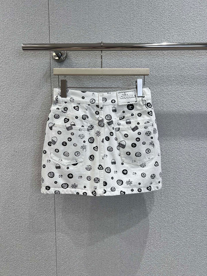 25Ss Spring and Summer New Style Printed Denim Tank Top + Short Skirt Set |