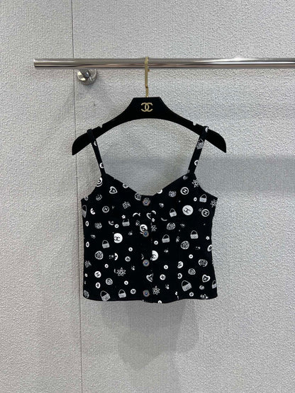 25Ss Spring and Summer New Style Printed Denim Tank Top + Short Skirt Set |