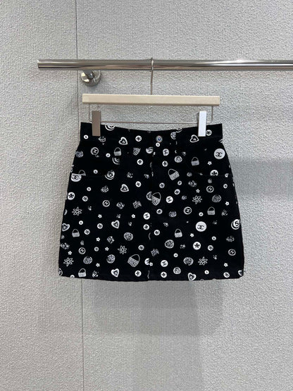 25Ss Spring and Summer New Style Printed Denim Tank Top + Short Skirt Set |