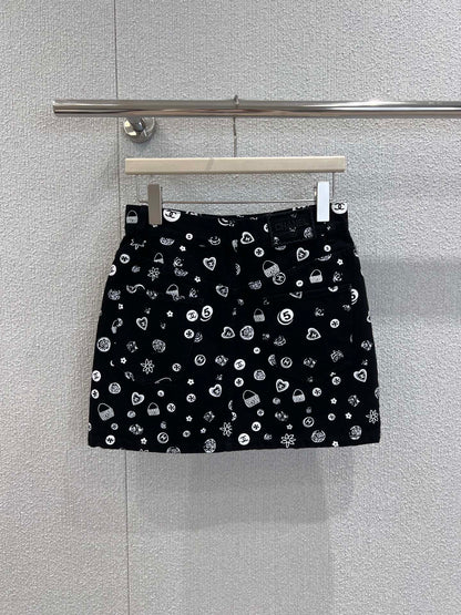 25Ss Spring and Summer New Style Printed Denim Tank Top + Short Skirt Set |