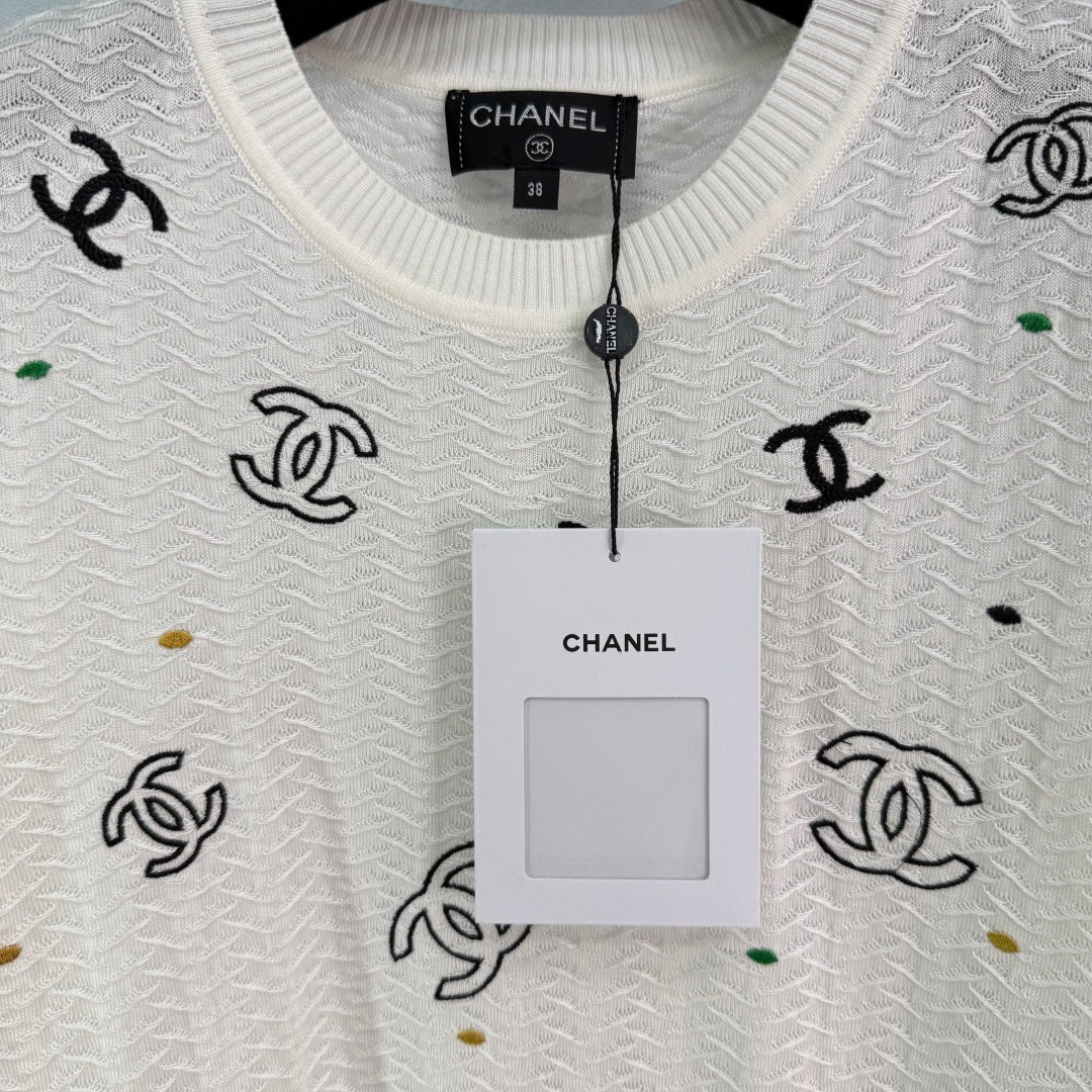 25ss Embroidered letter knitted short sleeved shirt