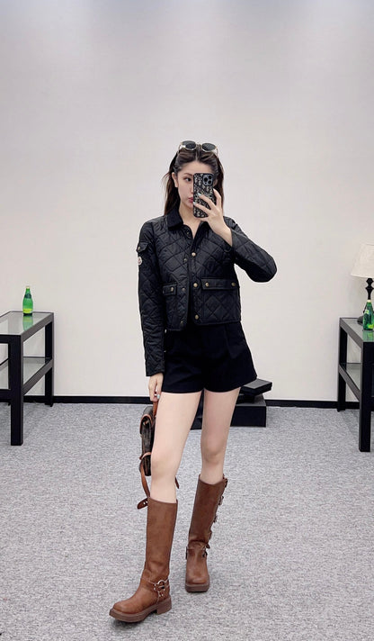 2025 Autumn New Arrival Diamond Lapel Down Cotton Jacket