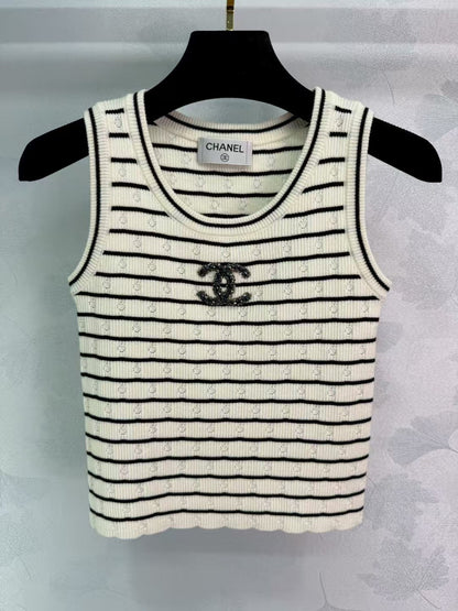 New Striped Crewneck Knitted Vest