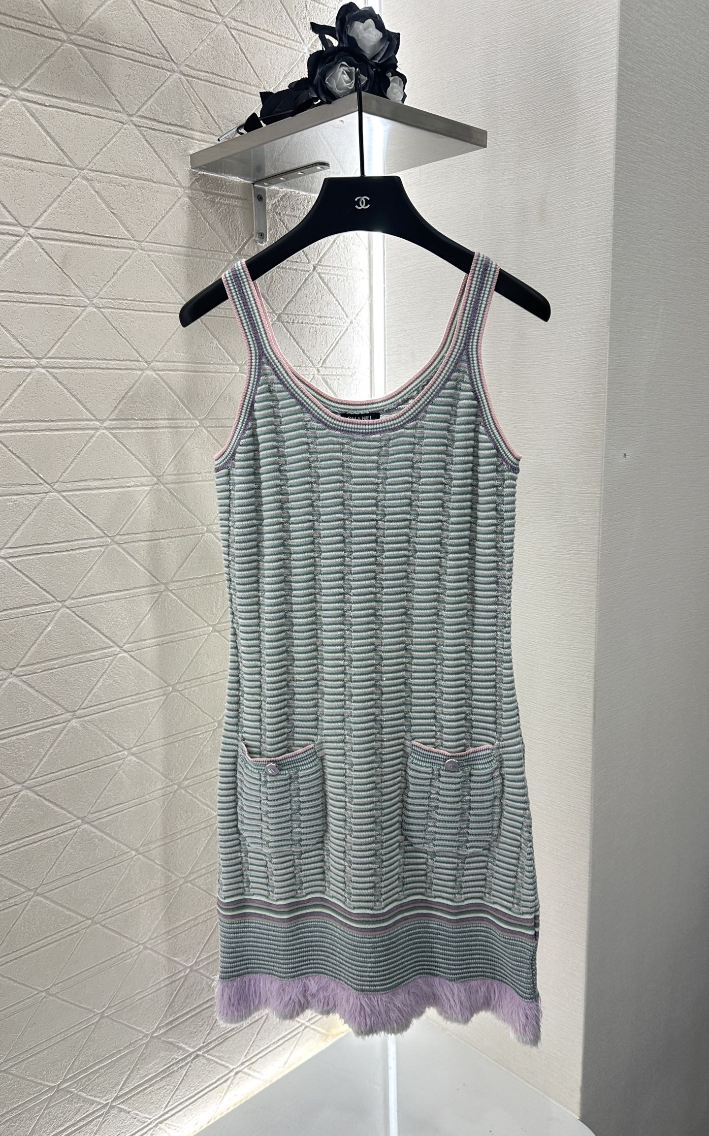2025 Early Autumn New Arrival Flowing Contrast Color Knitted Suspender Skirt
