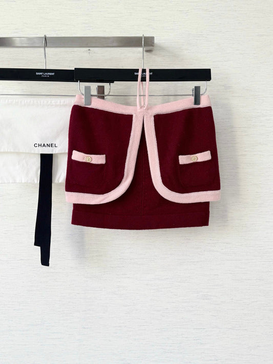 Pure wool, custom-colored and dyed, contrast-colored stitching, and camisole