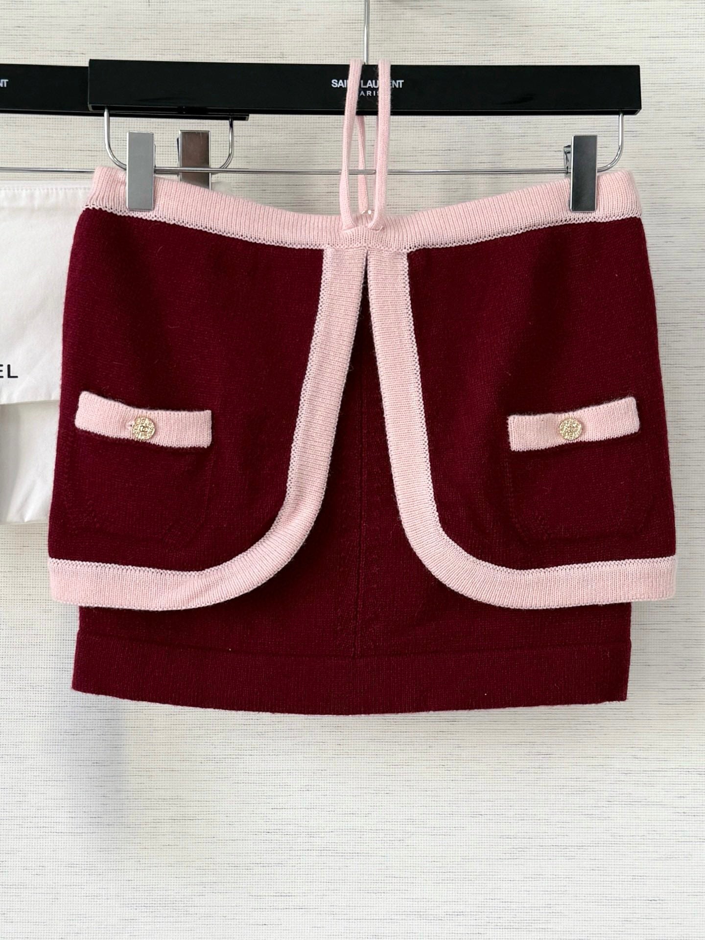 Pure wool, custom-colored and dyed, contrast-colored stitching, and camisole