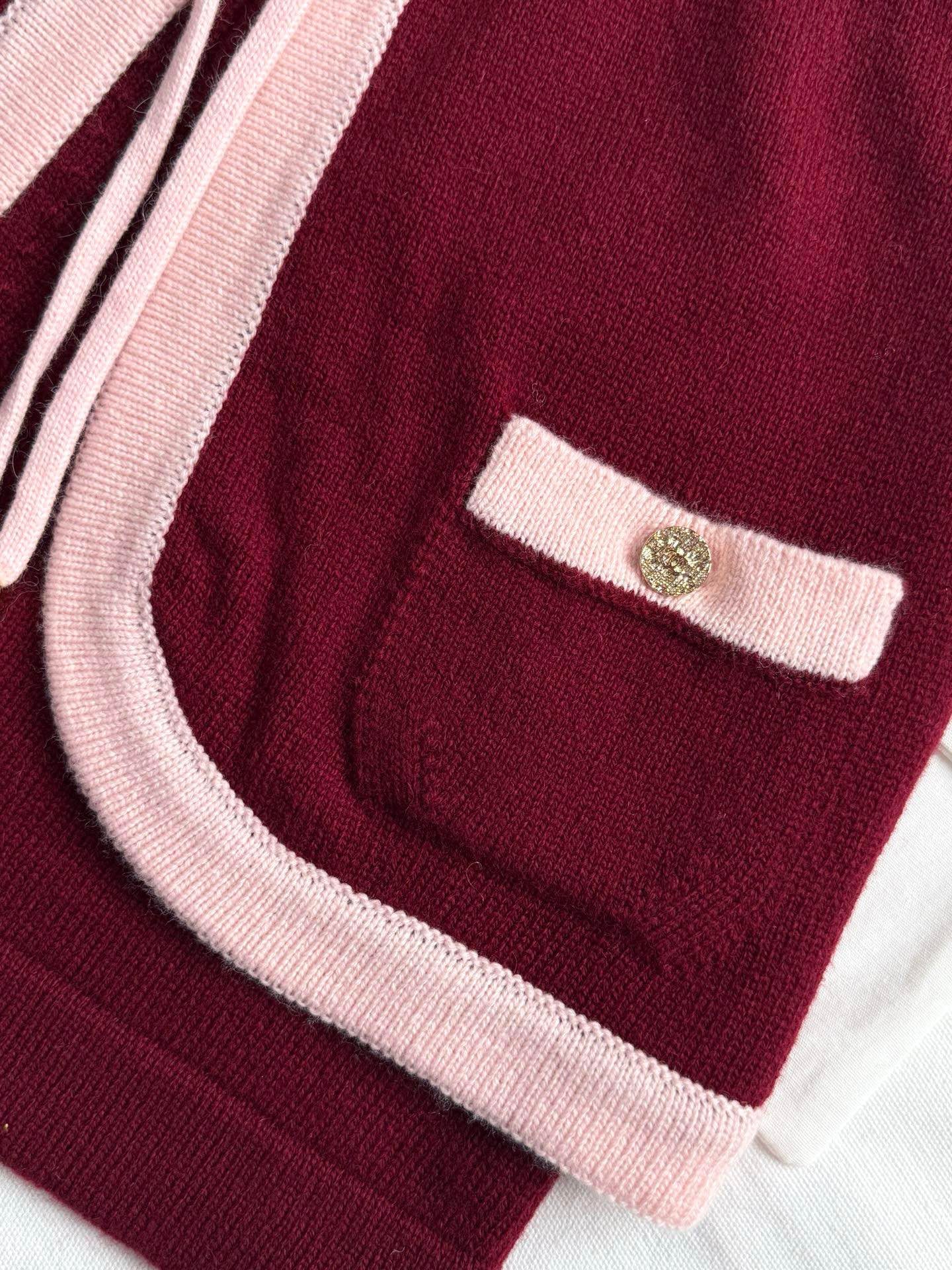 Pure wool, custom-colored and dyed, contrast-colored stitching, and camisole