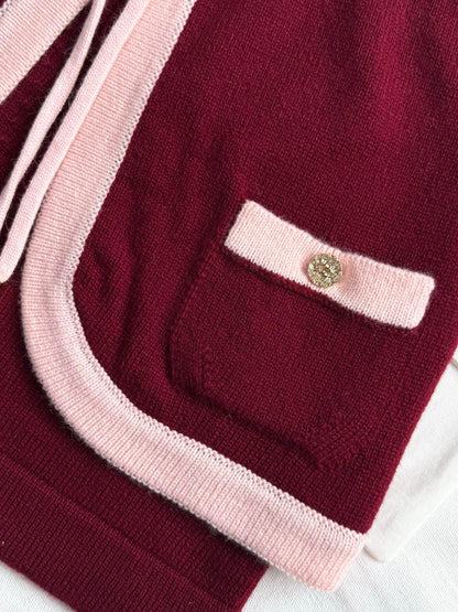 Pure wool, custom-colored and dyed, contrast-colored stitching, and camisole