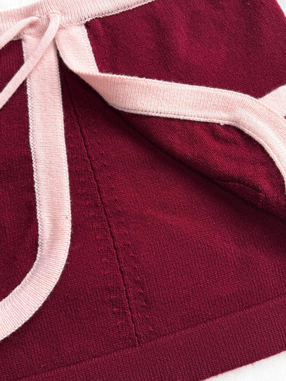 Pure wool, custom-colored and dyed, contrast-colored stitching, and camisole