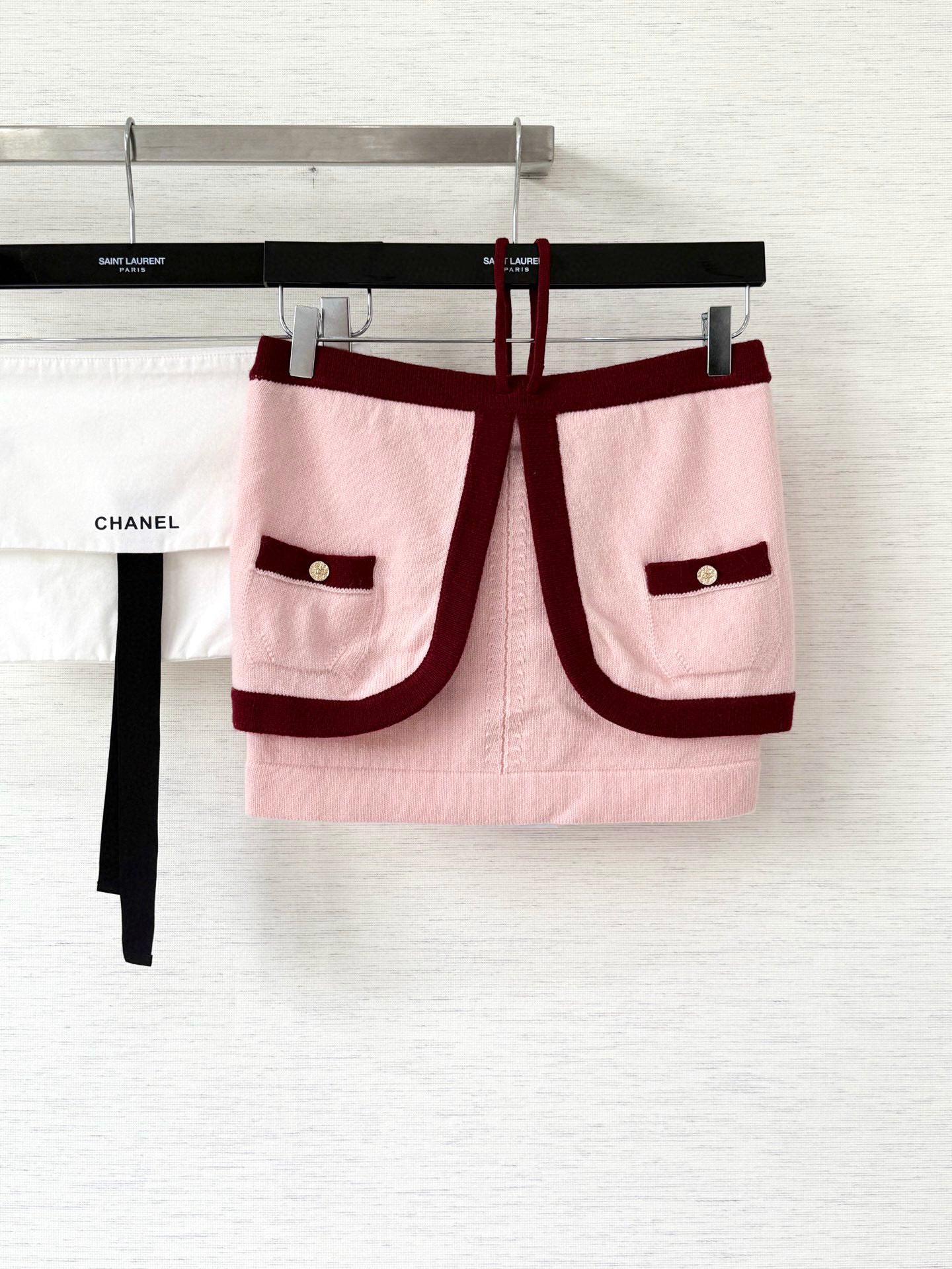 Pure wool, custom-colored and dyed, contrast-colored stitching, and camisole