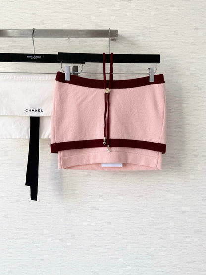 Pure wool, custom-colored and dyed, contrast-colored stitching, and camisole