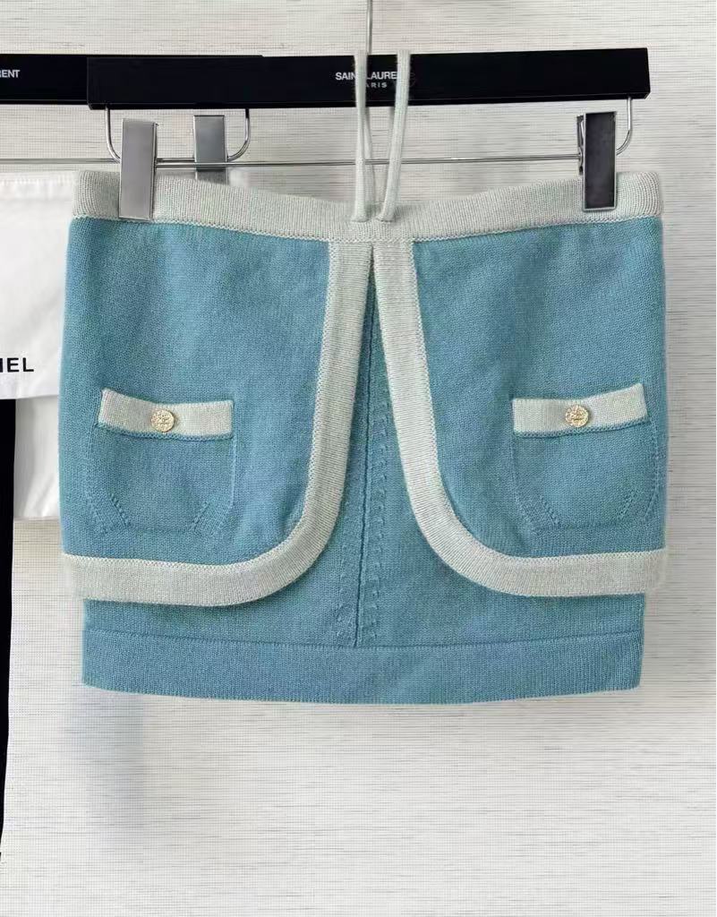 Pure wool, custom-colored and dyed, contrast-colored stitching, and camisole