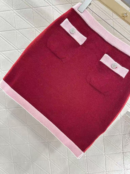 Pure wool color-ordered and dyed contrast-colored stitching skirt