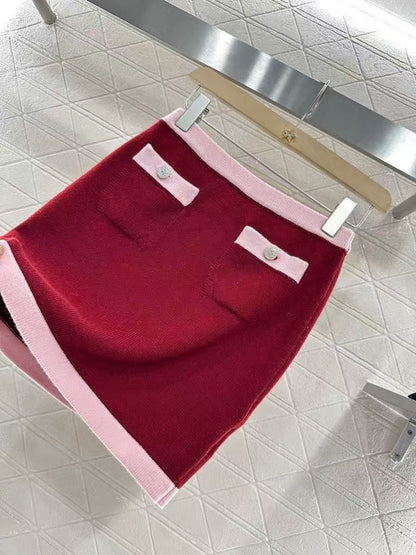 Pure wool color-ordered and dyed contrast-colored stitching skirt