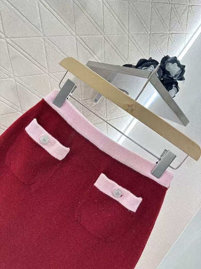 Pure wool color-ordered and dyed contrast-colored stitching skirt