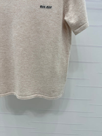 2025 early autumn new high collar knitted short sleeves