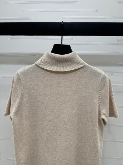 2025 early autumn new high collar knitted short sleeves