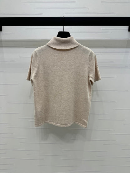 2025 early autumn new high collar knitted short sleeves