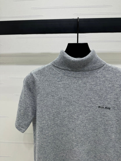2025 early autumn new high collar knitted short sleeves