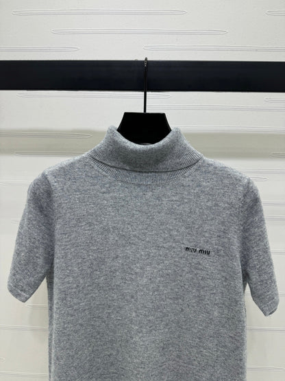 2025 early autumn new high collar knitted short sleeves