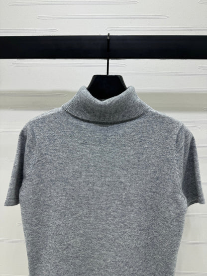 2025 early autumn new high collar knitted short sleeves