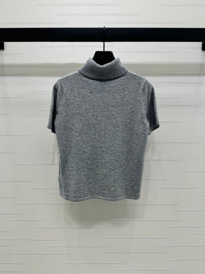 2025 early autumn new high collar knitted short sleeves