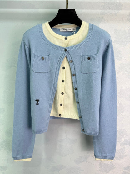2025 Early Autumn New Round Neck Contrast Color Knitted Cardigan
