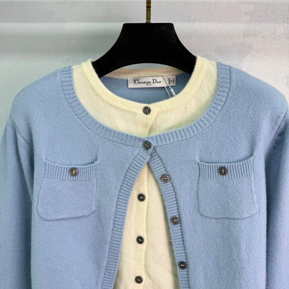 2025 Early Autumn New Round Neck Contrast Color Knitted Cardigan