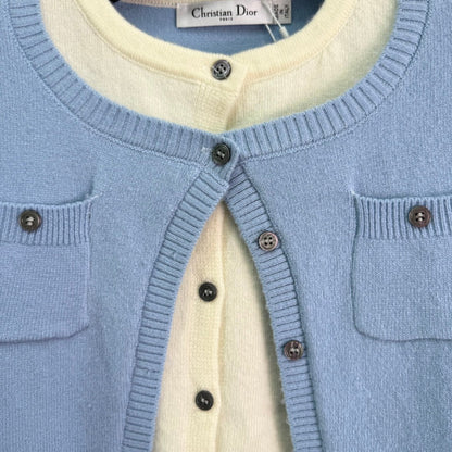 2025 Early Autumn New Round Neck Contrast Color Knitted Cardigan