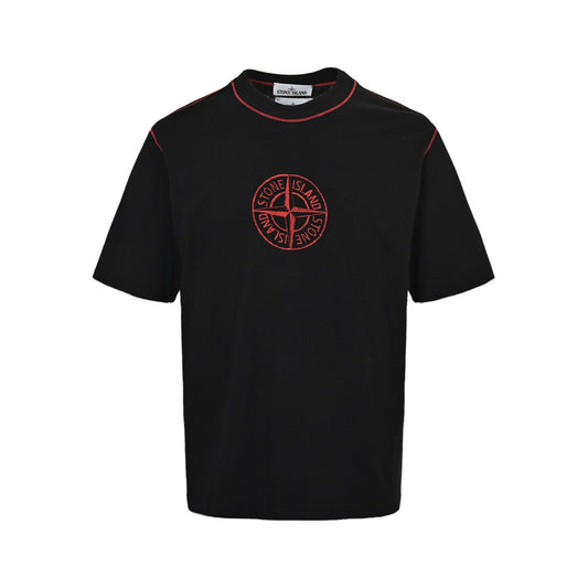 25ss Black and red badge embroidered short sleeves