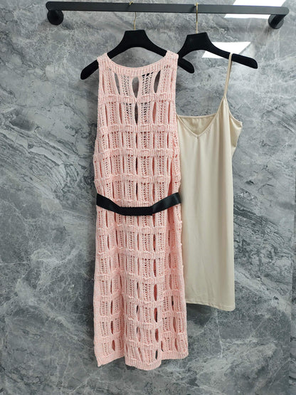 25 light pink knit cutout dress