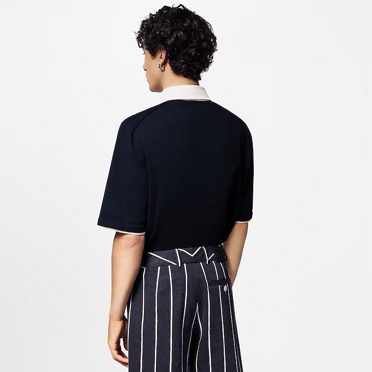 25ss Pearl Button Polo Panel Knitted Polo Short Sleeve