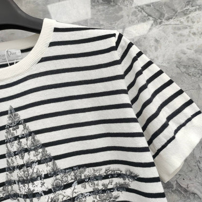 25  Platinum Collection Striped stars Printed high-fashion linen knit short sleeve!