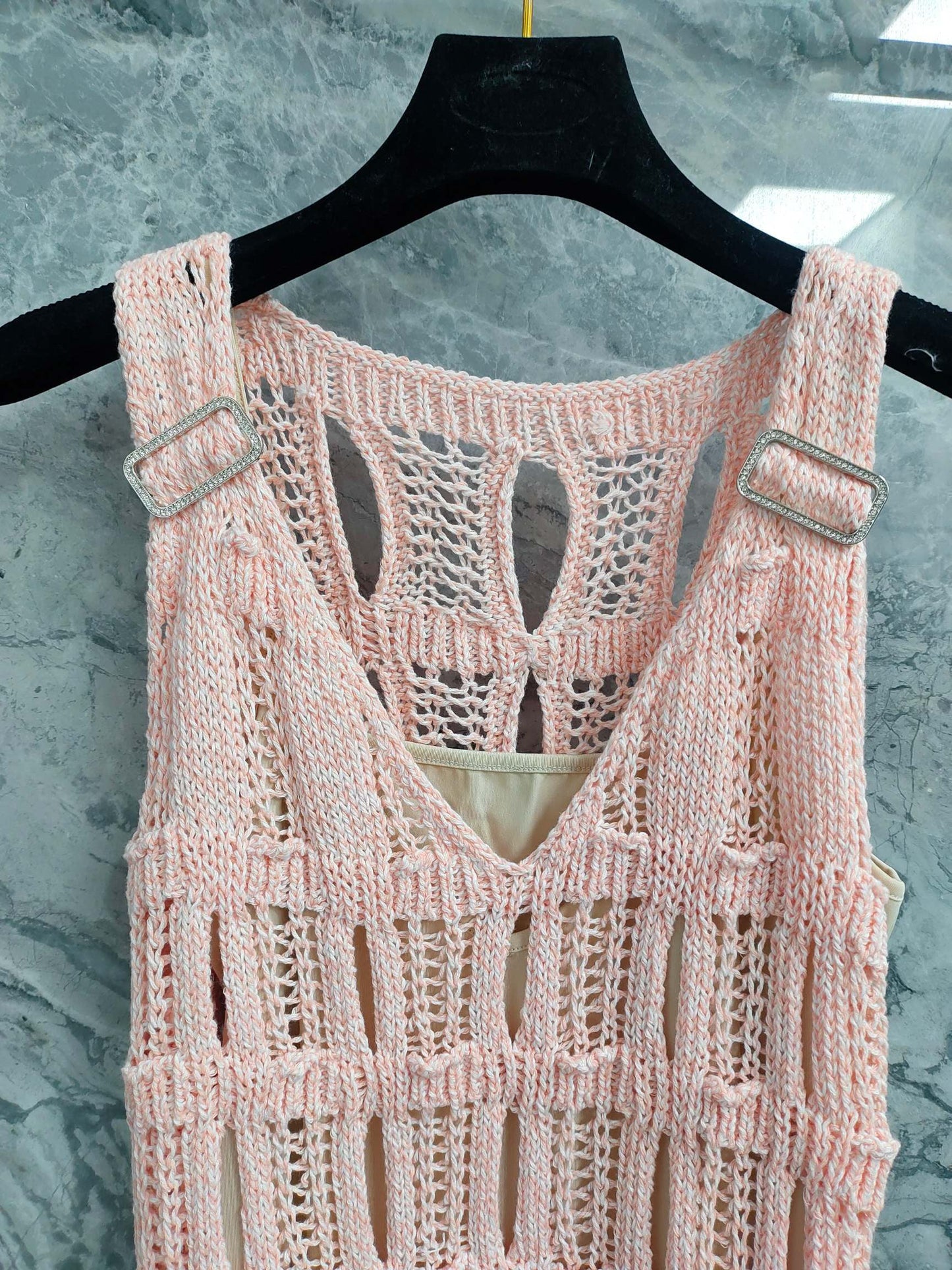 25 light pink knit cutout dress