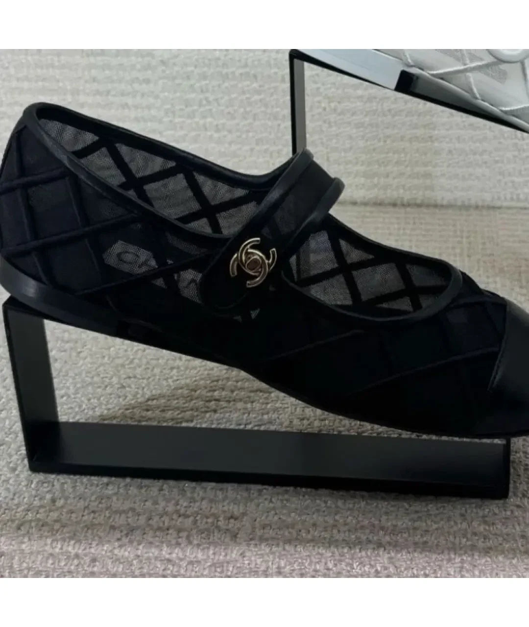 Mary Janes Flats Black Mesh Leather