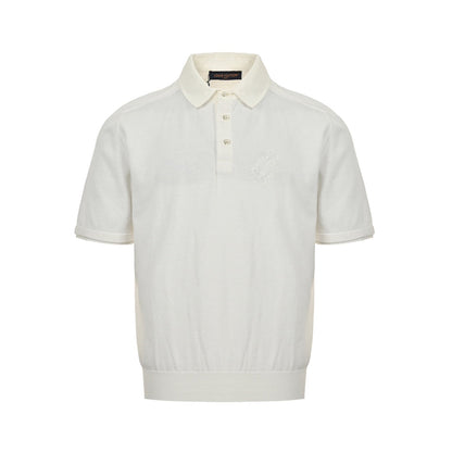 25ss Pearl Button Polo Panel Knitted Polo Short Sleeve