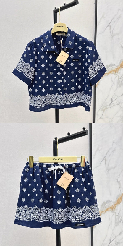 M 25 spring and summer new suit loose short-sleeved shirt + half skirt