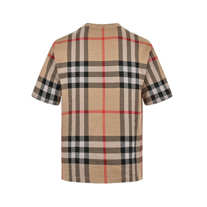 Checked knitted short sleeves