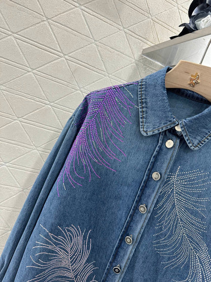 25 Feather Rhinestone Denim